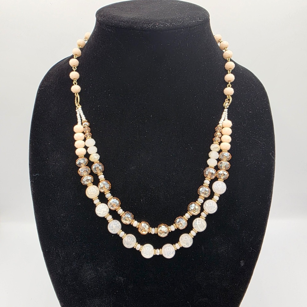 Womens Gold Tone Chain Two Strand Rhinestone Pendant Beaded Necklace Chic‎ 22"